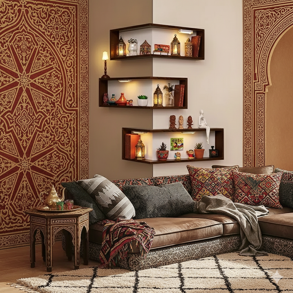 Étagère en Bois en Forme de L